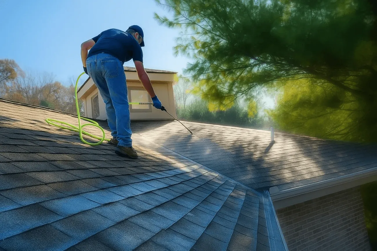 A New Summit Roofing crew member inspecting a roof